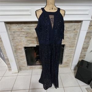 Alexa B. NITES Navy Lace And Mesh Party Maxi Dress Plus Size 18W 2X New!